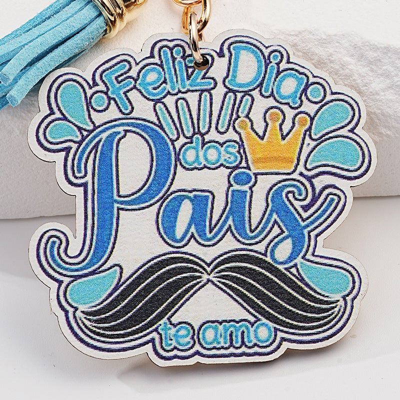 Wholesale Cartoon English Father's Day Wooden Keychain